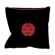 Handmade Black & Red Cotton Cushion Cover / Pillow Sham - Chinese Symbol of Long Life