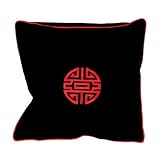 Handmade Black & Red Cotton Cushion Cover / Pillow Sham - Chinese Symbol of Long Life