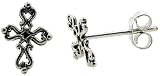 Very Tiny Filigree Cross Stud Earrings in Sterling Silver 3/8 Long (11mm)