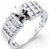 14K White Gold Glossy Ladies Diamond Engagement Ring, Semi-Mount Setting