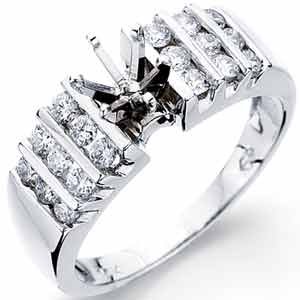 14K White Gold Glossy Ladies Diamond Engagement Ring, Semi-Mount Setting
