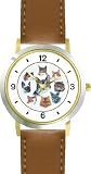 Collage of Cats in Circle No.2 - Cat - JP - WATCHBUDDY® DELUXE TWO-TONE THEME WATCH - Arabic Numbers - Brown Leather Strap-Women's Size-Small