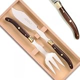 ProPassione Laguiole Fish Carving/Serving Set in Box, Rosewood/brass handles, polished, Dimensions: l 27/24 cm