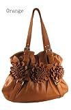 Super soft leather-like flower bag.Silver toned hardware.Top zip closure.Large double compartments.Beautifully printed linings.Inner small compartment.Inside zipper pocket.Cell phone compartment.11