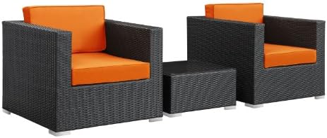 LexMod Burrow 3-Piece Espresso Patio Sectional Set with Orange Cushions