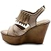 Ollio Womens Shoe Burnish Vintage Faded Fringe Wedge Heel Sandal