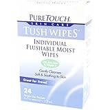 Pure Touch Tush Wipes for Adults - [24 Individual Flushable Moist Wipes per Package]