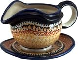 Polish Pottery Gravy Boat with Saucer 1530-117a