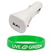 Non-OEM White Universal USB Car Charger Compatible with Amazon Kindle 2 eBook / Book Reader + Bonus Young Micro TM - Live Green WristBand