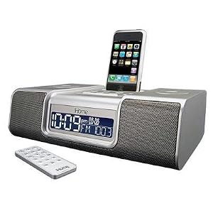 iHome iP9 Speaker Dock with Clock Radio for iPod and iPhone (Silver) by 