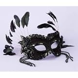 Adult Women's Black Beaded Venetian Mask