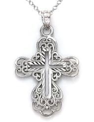 14kt White Gold Large Fancy Cross Pendant - Chain Included