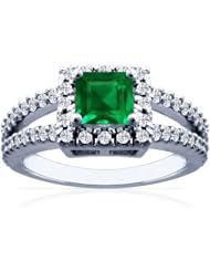 14K White Gold Princess Cut Emerald Ring With Sidestones