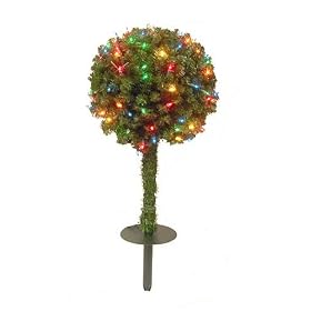 3' Indoor Outdoor Pre-Lit Christmas Topiary Ball Stake Tree Multi Lights #H62977