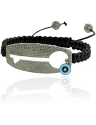 Diamond Pave Charm Macrame Bracelet .925 Sterling Silver Handmade Jewelry