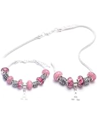 Initial Letter Charm Bracelet and Necklace Gift Set Girls Pandora Style PLEASE SPECIFY LETTER OF CHOICE