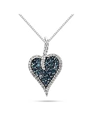 1/2 Ct Blue And White Diamond Heart Pendant In Sterling Silver