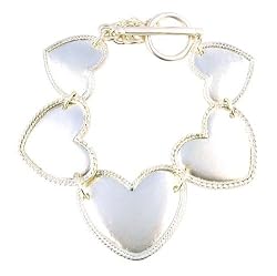 Bracelet - B129 - Designer Inspired Heart Link ~ Brushed Silver Tone Metal