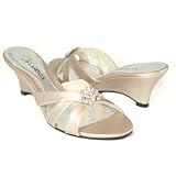 Jeweled Champagne Strappy Wedge Sandals Formal Bridal Shoes