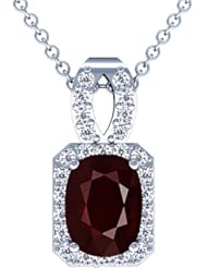 Platinum Cushion Cut Ruby And Round Diamond Pendant