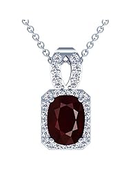 14K White Gold Cushion Cut Ruby And Round Diamond Pendant