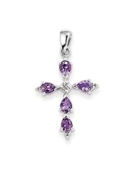Sterling Silver Rhodium Pear Amethyst Cross Pendant, Best Quality Free Gift Box Satisfaction Guaranteed
