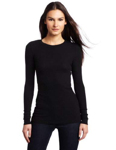 Bobi Womens Thermal Long Sleeve Scoop Neck Shirt, Black, X-Large