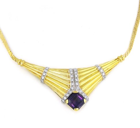 14K Diamond & Amethyst Necklace - 16