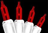 Set of 100 Red Everglow Mini Christmas Lights With White Wire
