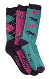 TuffRider Whimsical 3 Pack Kids Socks - Hotpink/deep Purple/lagoon