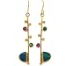 Black Opal, Tsavorite & Pink Sapphire in Hand Crafted 18K & 22K Drop Earrings