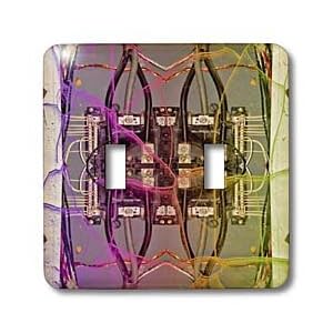 Jos Fauxtographee Abstract - Electrical Panel in the House cracked and colored pink green and yellow - Light Switch Covers - double toggle switch