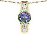 2.05 cts 925 Sterling Silver 14K Yellow Gold Plated Genuine Round Mystic Topaz Pendant