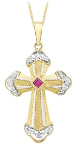 Collier - 1.43.1374 - Collar de mujer de oro amarillo (9k) con diamantes y rubís, 46 cm