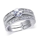 Womens Sterling Silver Rhodium Plated Band 1/2 CTW Round Brilliant Cut Clear Cubic Zirconia Ring