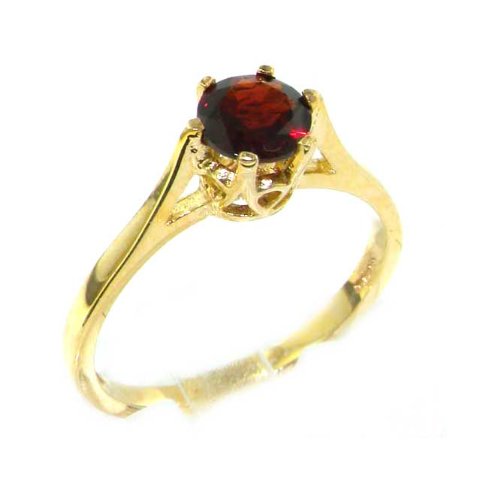 Luxury 9K Yellow Gold Womens English Made Garnet Solitaire 0.75ct 3/4ct Engagement Ring - Finger Sizes 5 to 12 Available