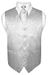 Men's Silver Paisley Design Dress Vest and NeckTie Set for Suit or Tuxedo