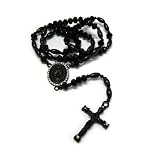 Black Crystal Glass Beads Faceted Men Rosary Chain Necklace 30"