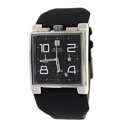 Pulsar Watch Chronograph Mens Quartz Square Dial Alarm Black Leather Band PF8097 SALE