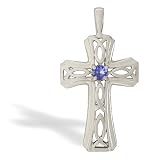14K White Gold Genuine Round Tanzanite Cross Pendant