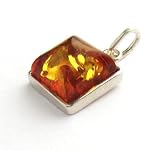 Certified Genuine Baltic Honey Amber and Sterling Silver Small Cubical Pendant
