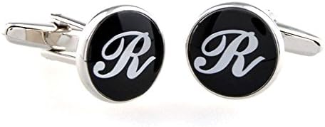 ACCSHINE Initial Cufflinks ( Black Alphabet R ) with a Black Gift Box