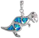 Sterling Silver Dinosaur Pendant, Inlaid w/ Lab Opal 1 3/16