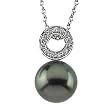14K White Gold Tahitian Cultured Near Round Dark Grey "B" Quality Pearl and Diamond Pendant