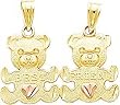 14K Two Tone Gold Diamond Cut Teddy Bear Break Apart Charm