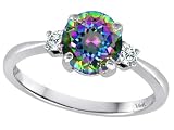 1.54 cttw Tommaso Design(tm) Genuine 7mm Round Mystic Topaz and Diamond Classic 3 stone Engagement Ring Bargain
