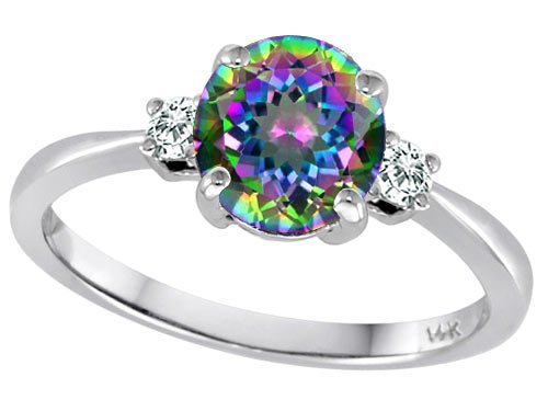 1.54 cttw Tommaso Design(tm) Genuine 7mm Round Mystic Topaz and Diamond Classic 3 stone Engagement Ring onSale