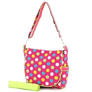 Belvah Quilted Polka Dot Messenger Diaper Bag (Fuchsia/ Multi)