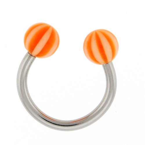 STAINLESS STEEL HORSESHOE WITH BALL ORANGE/WHITE DESIGN Gauge: 14, Ball Size: 5mm Sold as a Pair