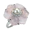 Rose Quartz Cubic Zirconia Flower Cultured Pearl Platinum Overlay CAREFREE Sterling Silver Ring